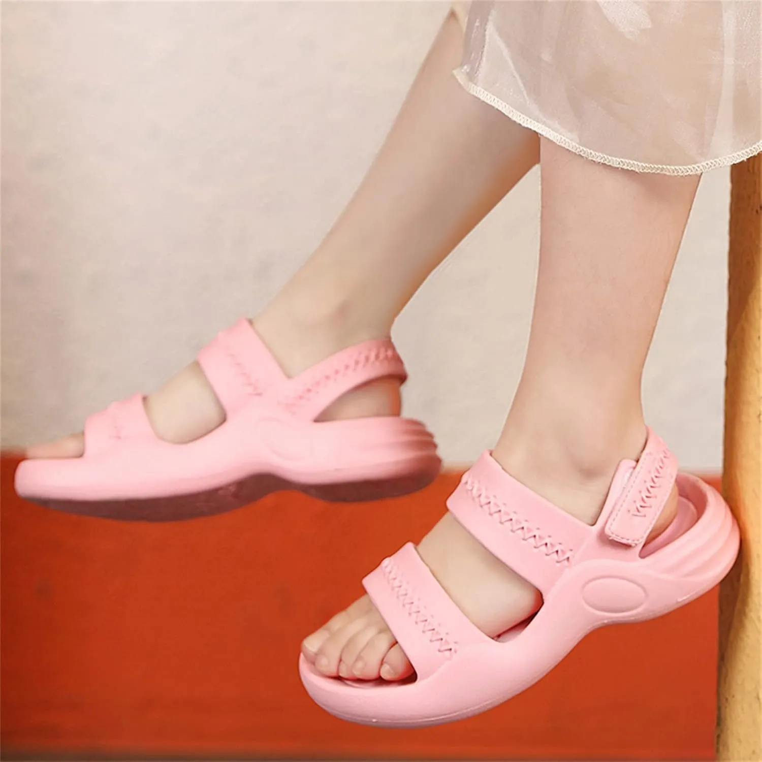 Kids Open Toe Sandals With Strap Foam Slip On Wide Shoes Toddler Baby Boys Girls Shower Sandles Beach Slippers Summer