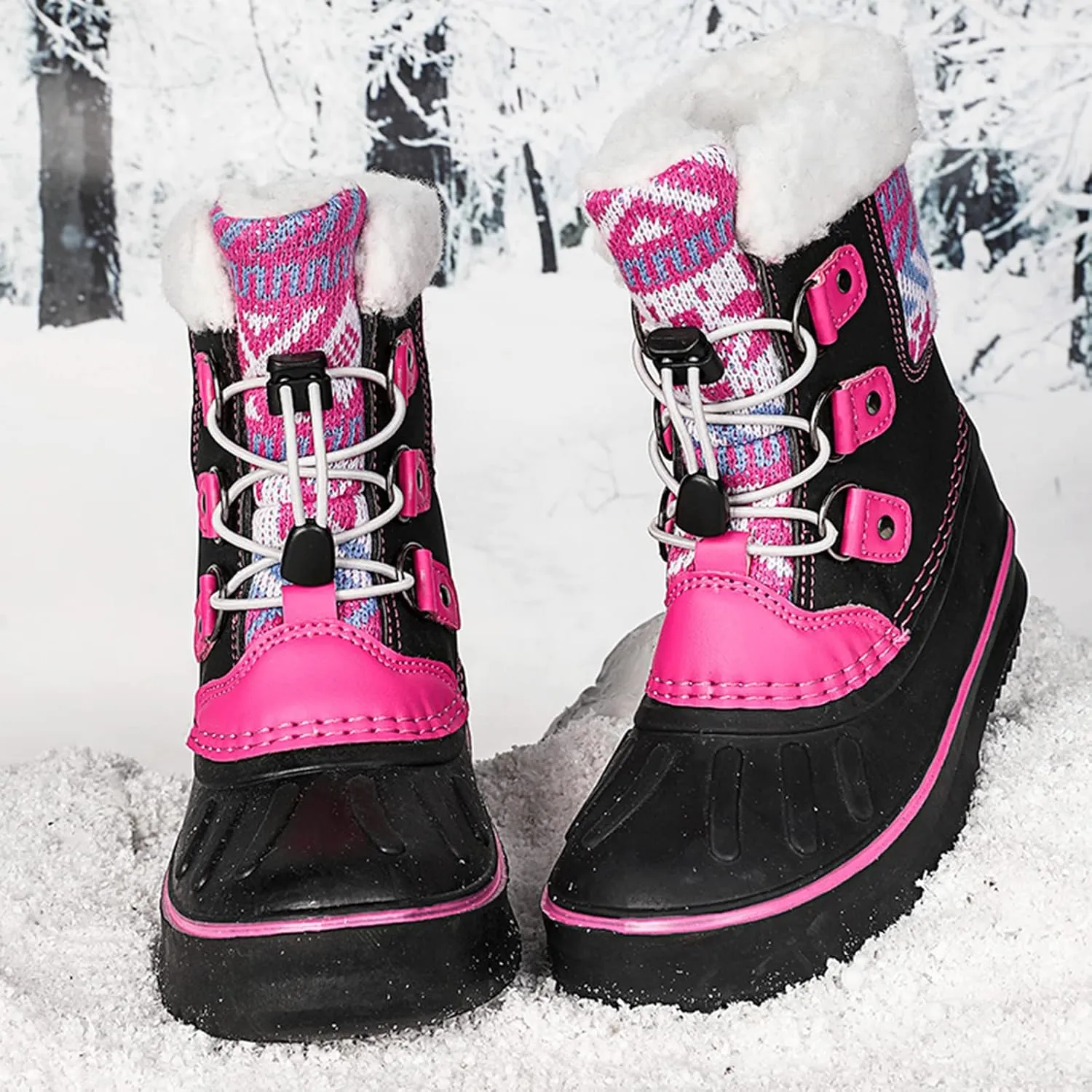Kids Snow Boots Girls Boys Outdoor Plus Velvet Warm Ski Shoes Toddler Water Proof Anti-slip Mid Calf Booties