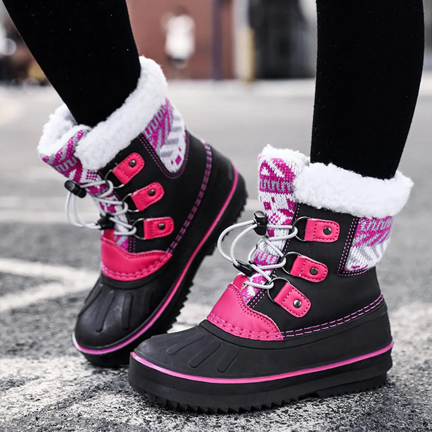 Kids Snow Boots Girls Boys Outdoor Plus Velvet Warm Ski Shoes Toddler Water Proof Anti-slip Mid Calf Booties
