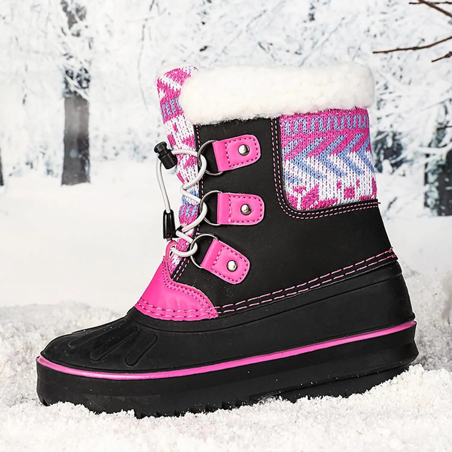 Kids Snow Boots Girls Boys Outdoor Plus Velvet Warm Ski Shoes Toddler Water Proof Anti-slip Mid Calf Booties