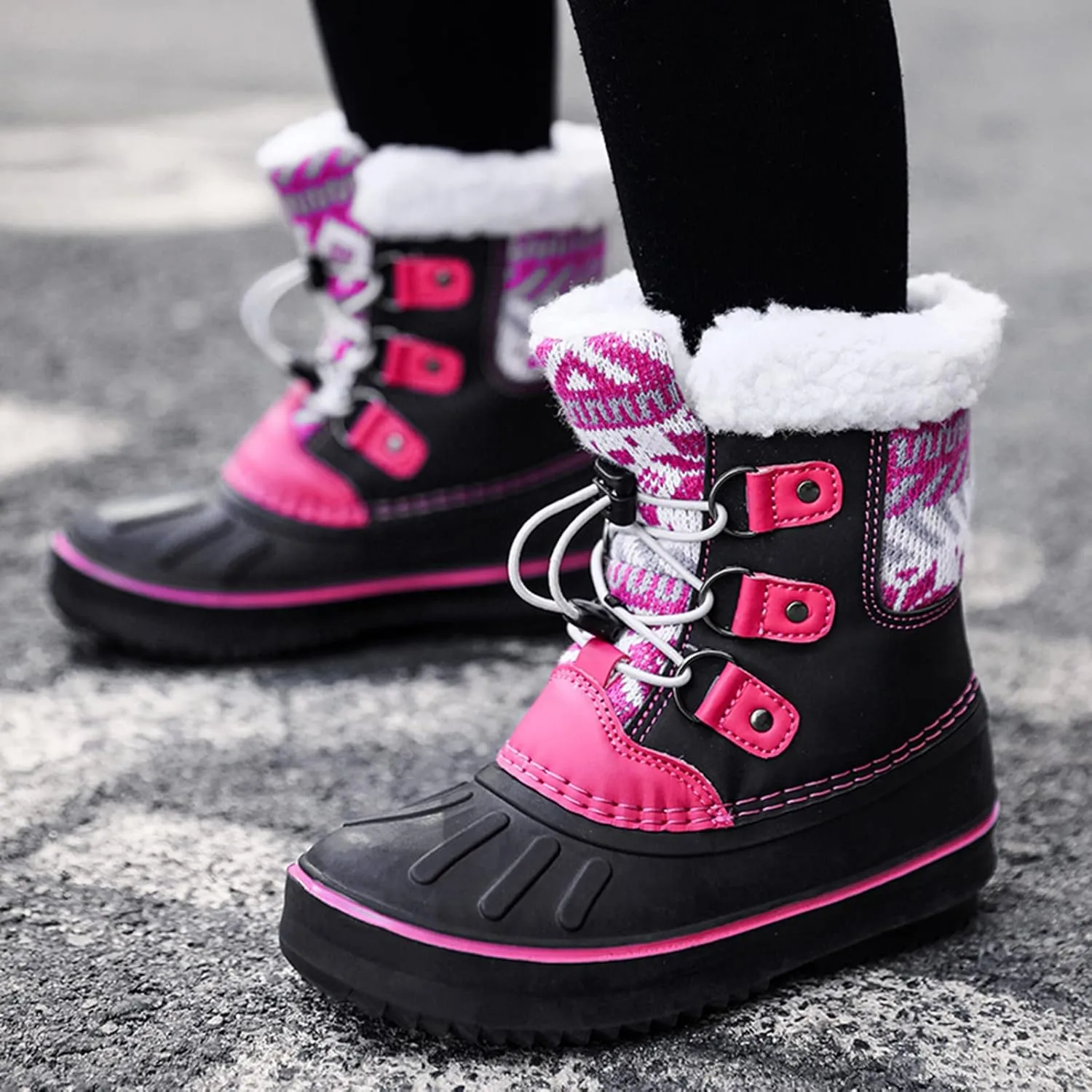 Kids Snow Boots Girls Boys Outdoor Plus Velvet Warm Ski Shoes Toddler Water Proof Anti-slip Mid Calf Booties