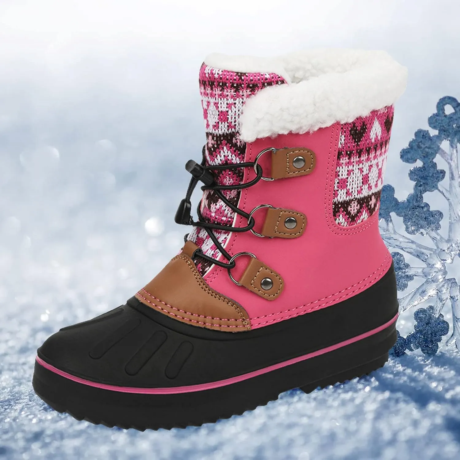 Kids Snow Boots Girls Boys Outdoor Plus Velvet Warm Ski Shoes Toddler Water Proof Anti-slip Mid Calf Booties
