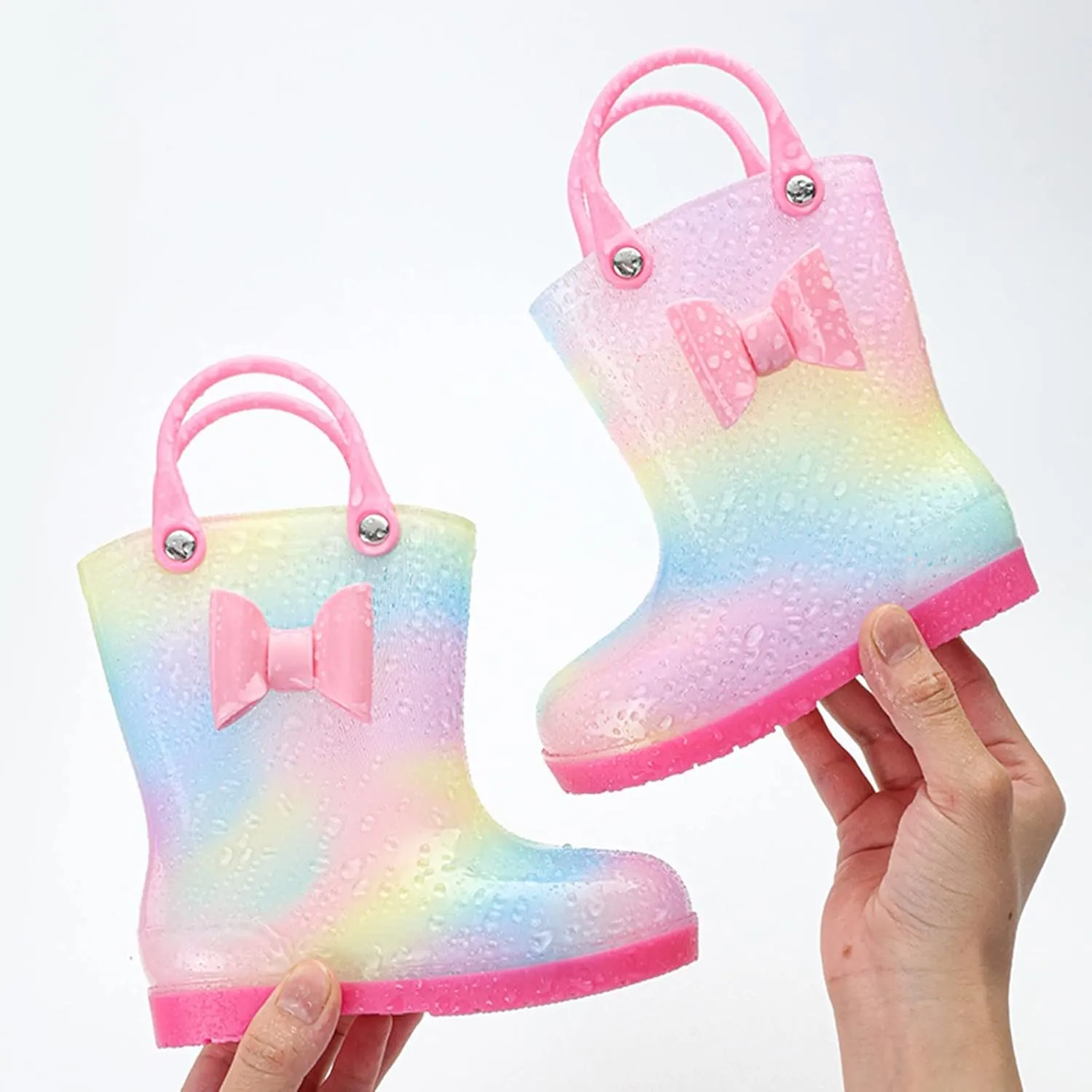 Kids Tie Dye Waterproof Rain Boot with Pull on Handles Toddler Bow Rain Boots Rubber Boots Boys Cute Baby Boys' Shoes