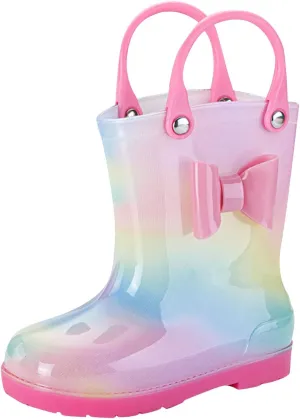 Kids Tie Dye Waterproof Rain Boot with Pull on Handles Toddler Bow Rain Boots Rubber Boots Boys Cute Baby Boys' Shoes
