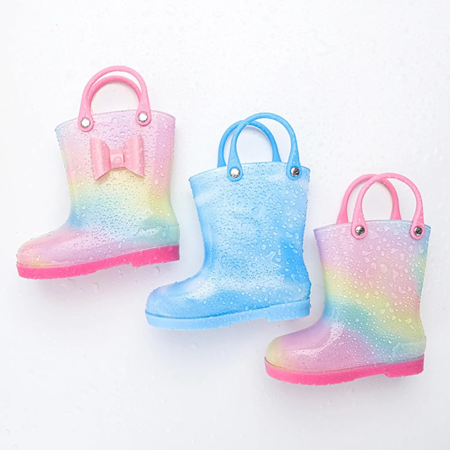 Kids Tie Dye Waterproof Rain Boot with Pull on Handles Toddler Bow Rain Boots Rubber Boots Boys Cute Baby Boys' Shoes