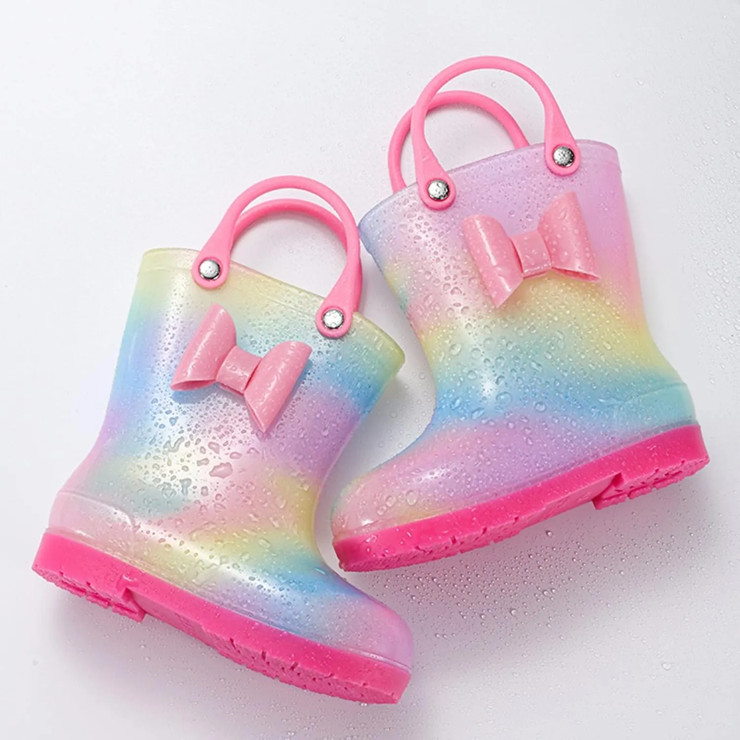 Kids Tie Dye Waterproof Rain Boot with Pull on Handles Toddler Bow Rain Boots Rubber Boots Boys Cute Baby Boys' Shoes