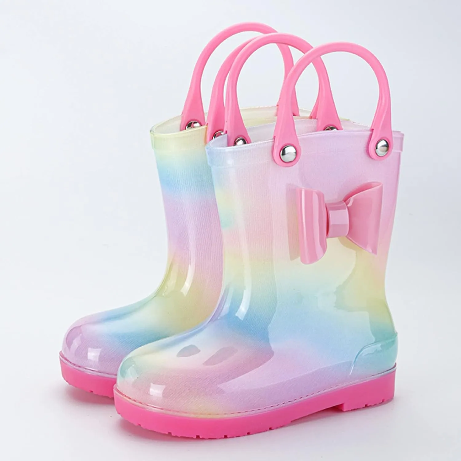 Kids Tie Dye Waterproof Rain Boot with Pull on Handles Toddler Bow Rain Boots Rubber Boots Boys Cute Baby Boys' Shoes