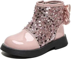 Kids Winter Boots Fashion Sequined Girls Glitter Ankle Boots Lace Up Combat Boot Side Zipper Comfortable Boots