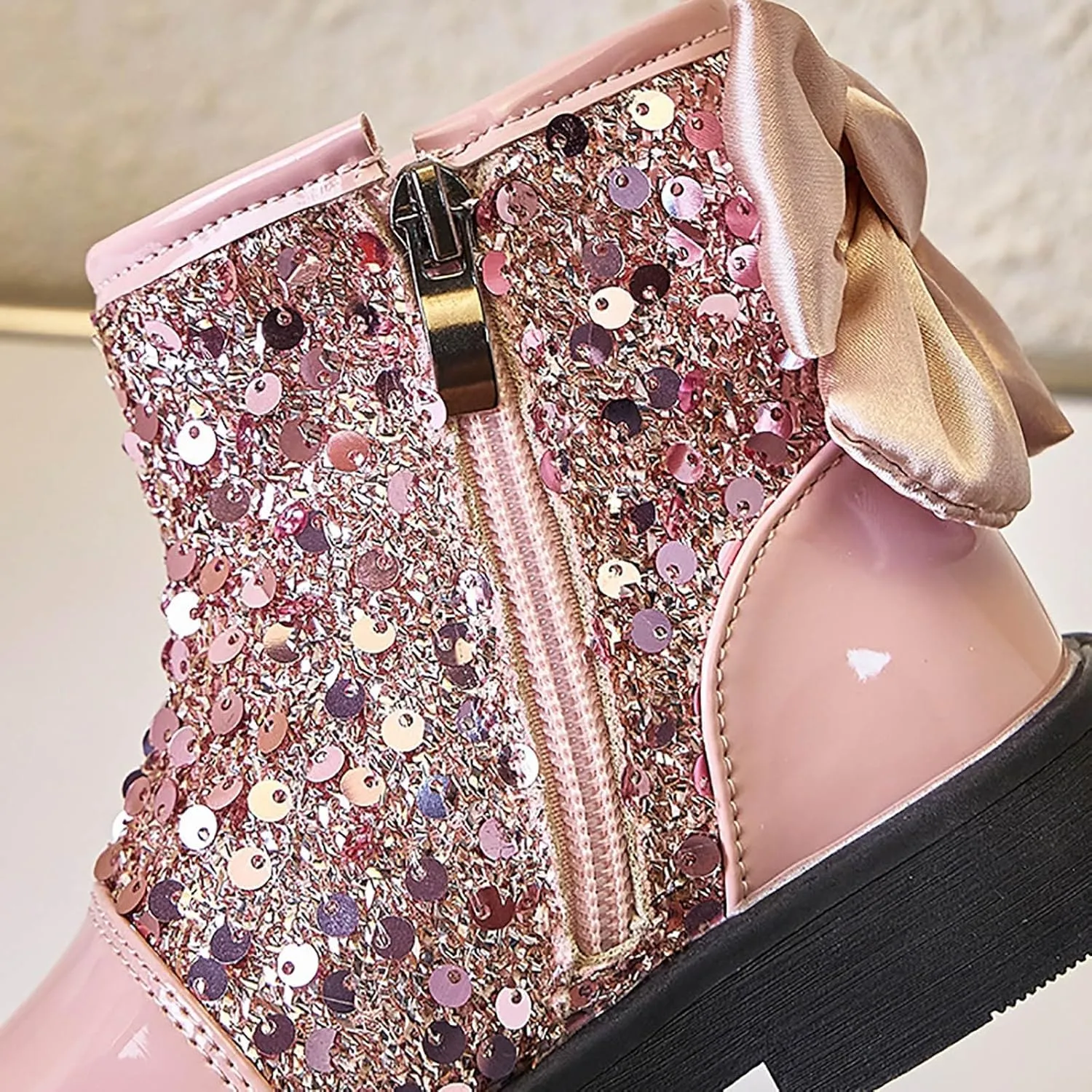 Kids Winter Boots Fashion Sequined Girls Glitter Ankle Boots Lace Up Combat Boot Side Zipper Comfortable Boots
