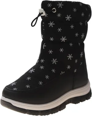 Kids Winter Thick Snowflake Snow Boots Boys Girls Soles Non Slip Mid Calf Booties Big Child Warm Hiking Shoes