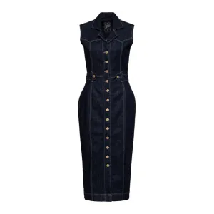King Kerosin Queen Kerosin Western Denim Pencil Ladies Dress Dark Blue Wash