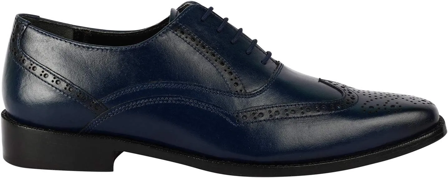LIBERTYZENO Mens Wingtip Brogue Genuine Leather Adults Lace Up Oxford Dress Shoes for Easter Gift