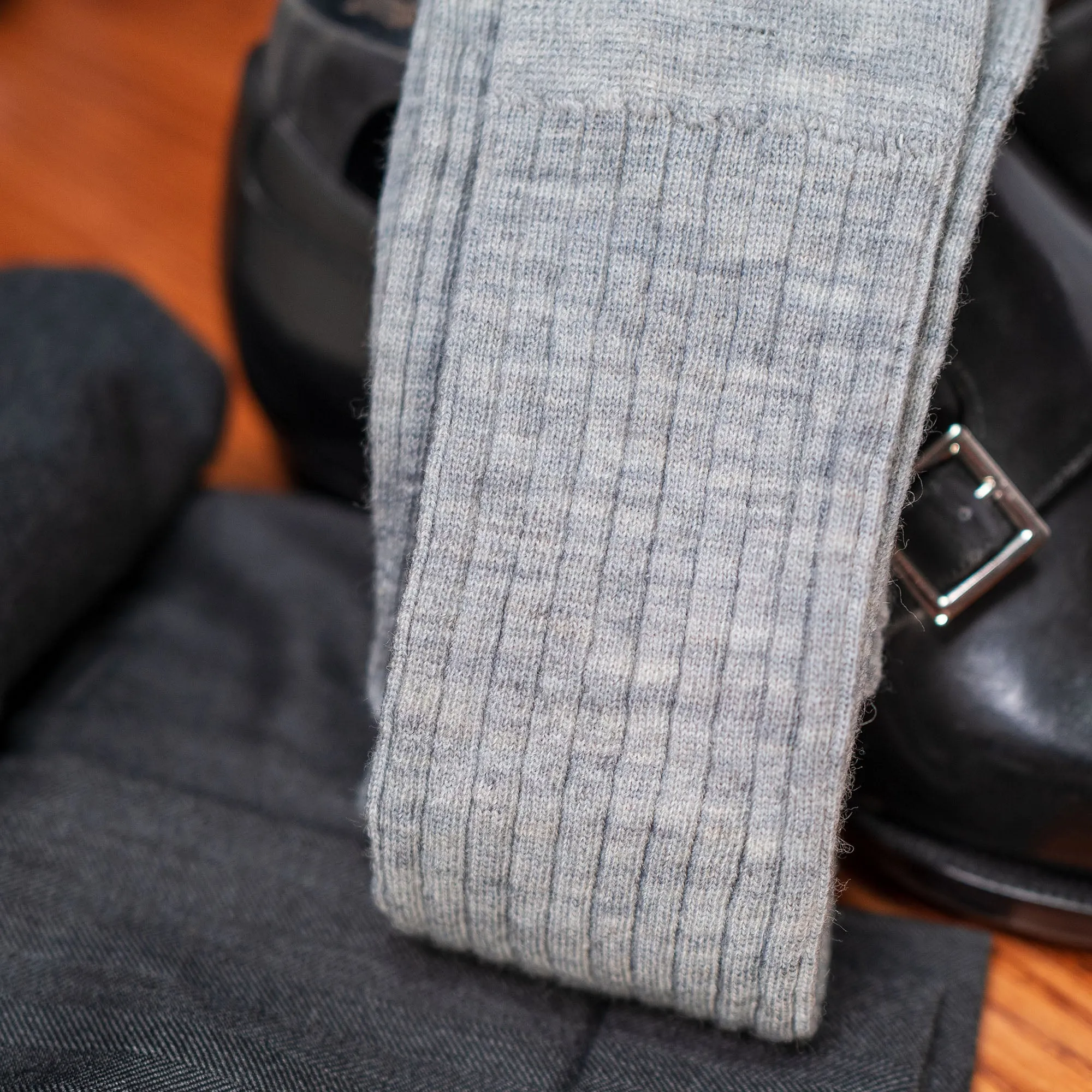 Light Grey Heather Merino Wool Mid Calf Dress Socks