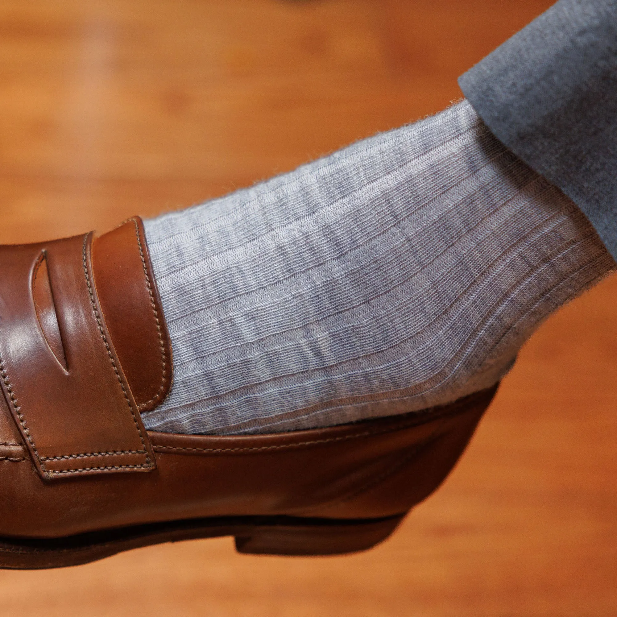 Light Grey Heather Merino Wool Mid Calf Dress Socks