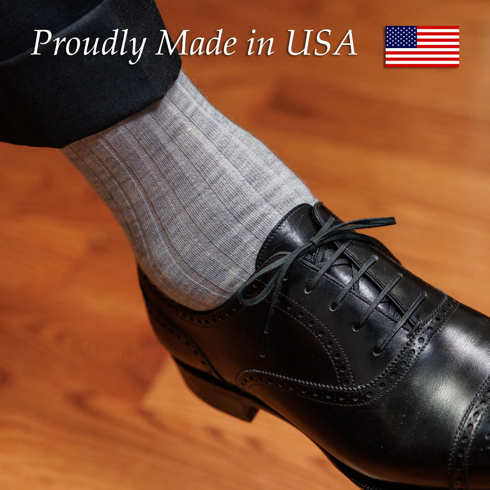 Light Grey Heather Merino Wool Mid Calf Dress Socks