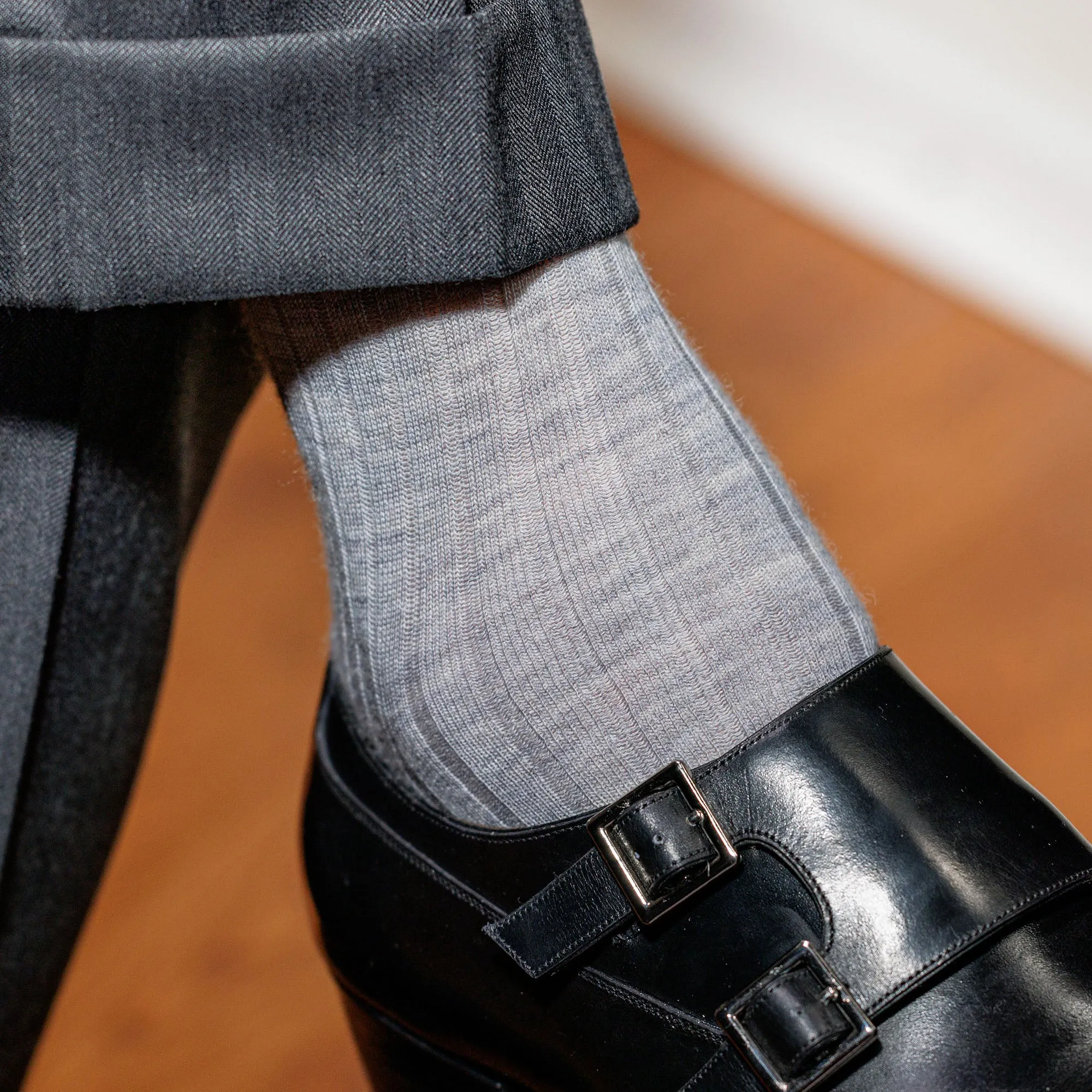 Light Grey Heather Merino Wool Mid Calf Dress Socks
