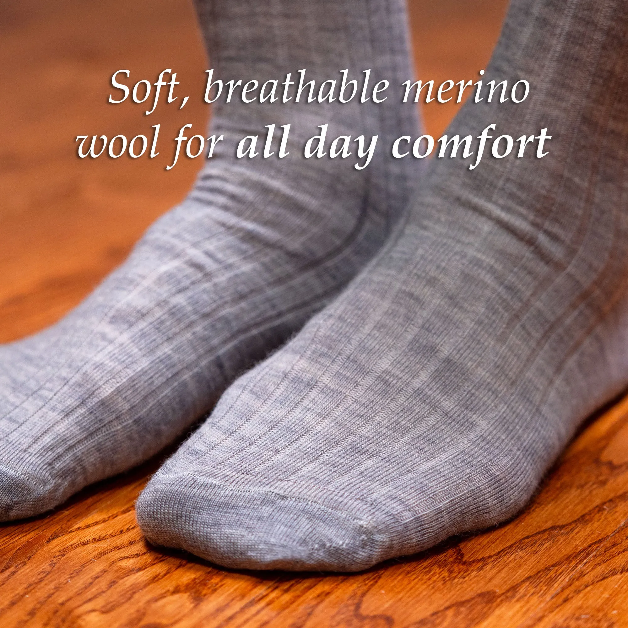 Light Grey Heather Merino Wool Mid Calf Dress Socks