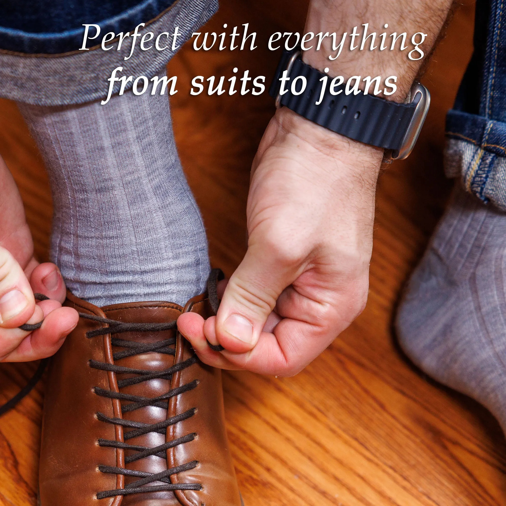 Light Grey Heather Merino Wool Mid Calf Dress Socks