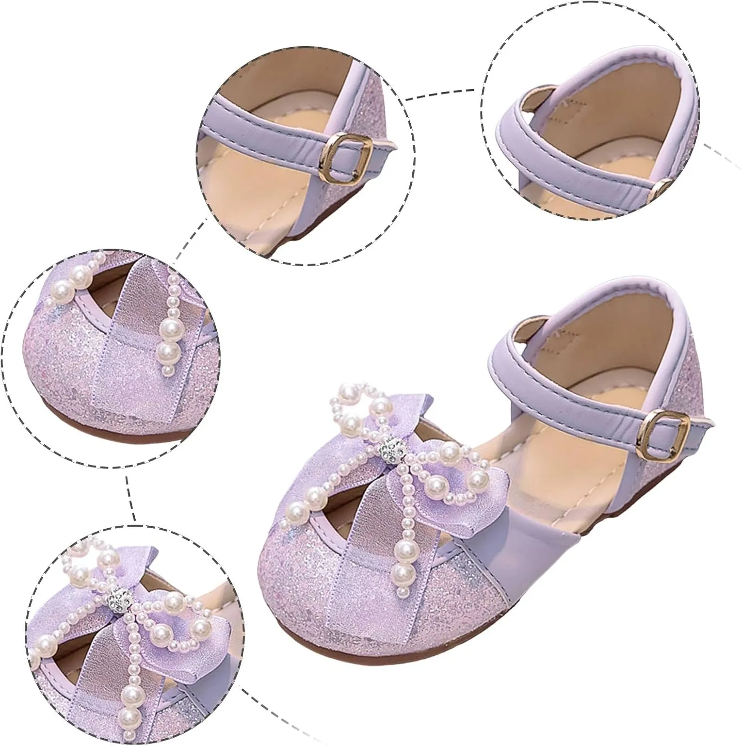 Little Girl Easter Summer Dress Shoes Girls Sandals Sequin Bow Pearl Princess Single Shoes Closed Toe Soft Sole Fashion