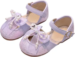 Little Girl Easter Summer Dress Shoes Girls Sandals Sequin Bow Pearl Princess Single Shoes Closed Toe Soft Sole Fashion