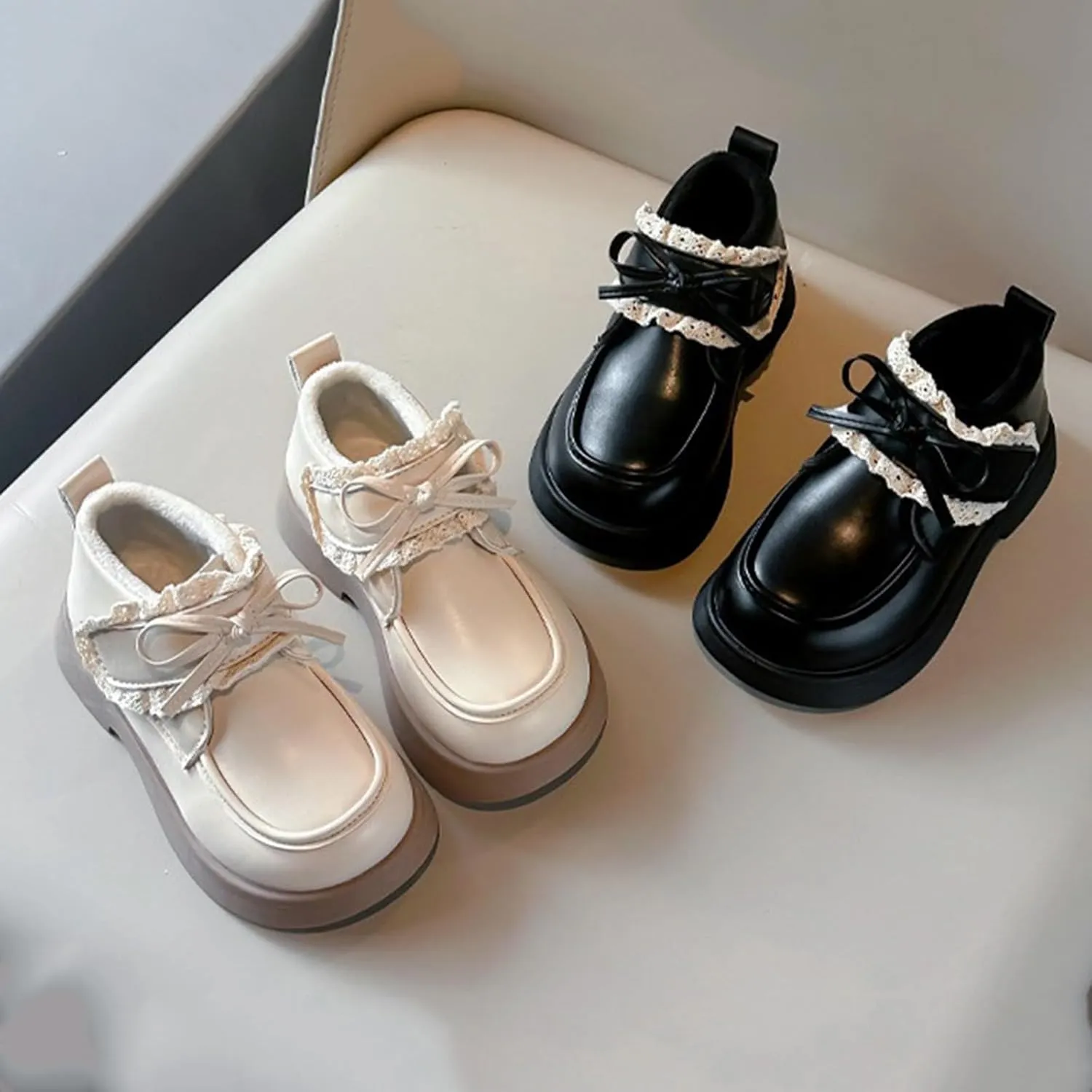 Little Girls Winter Cute Bowknot Short Dress Boot Princess Low Heel Anti Slip Comfortable Fashion Leather Shoes