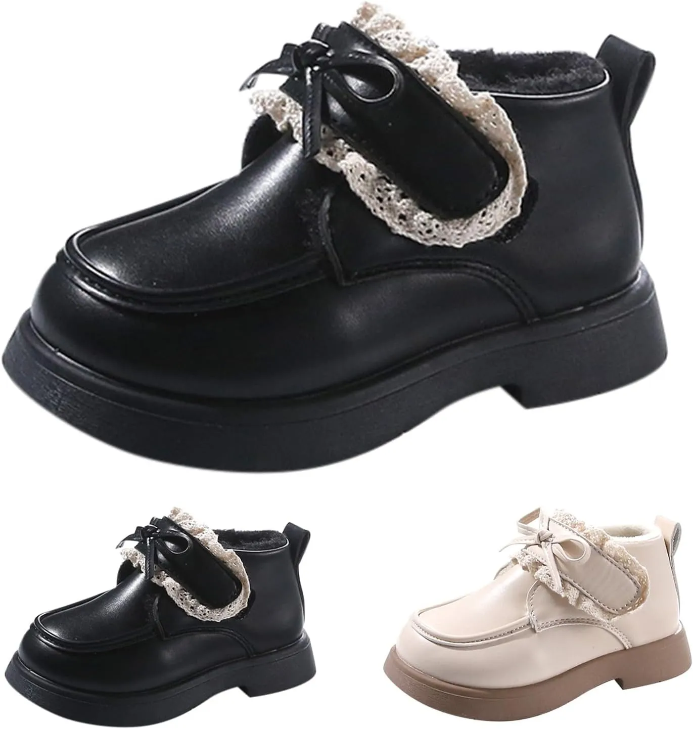 Little Girls Winter Cute Bowknot Short Dress Boot Princess Low Heel Anti Slip Comfortable Fashion Leather Shoes
