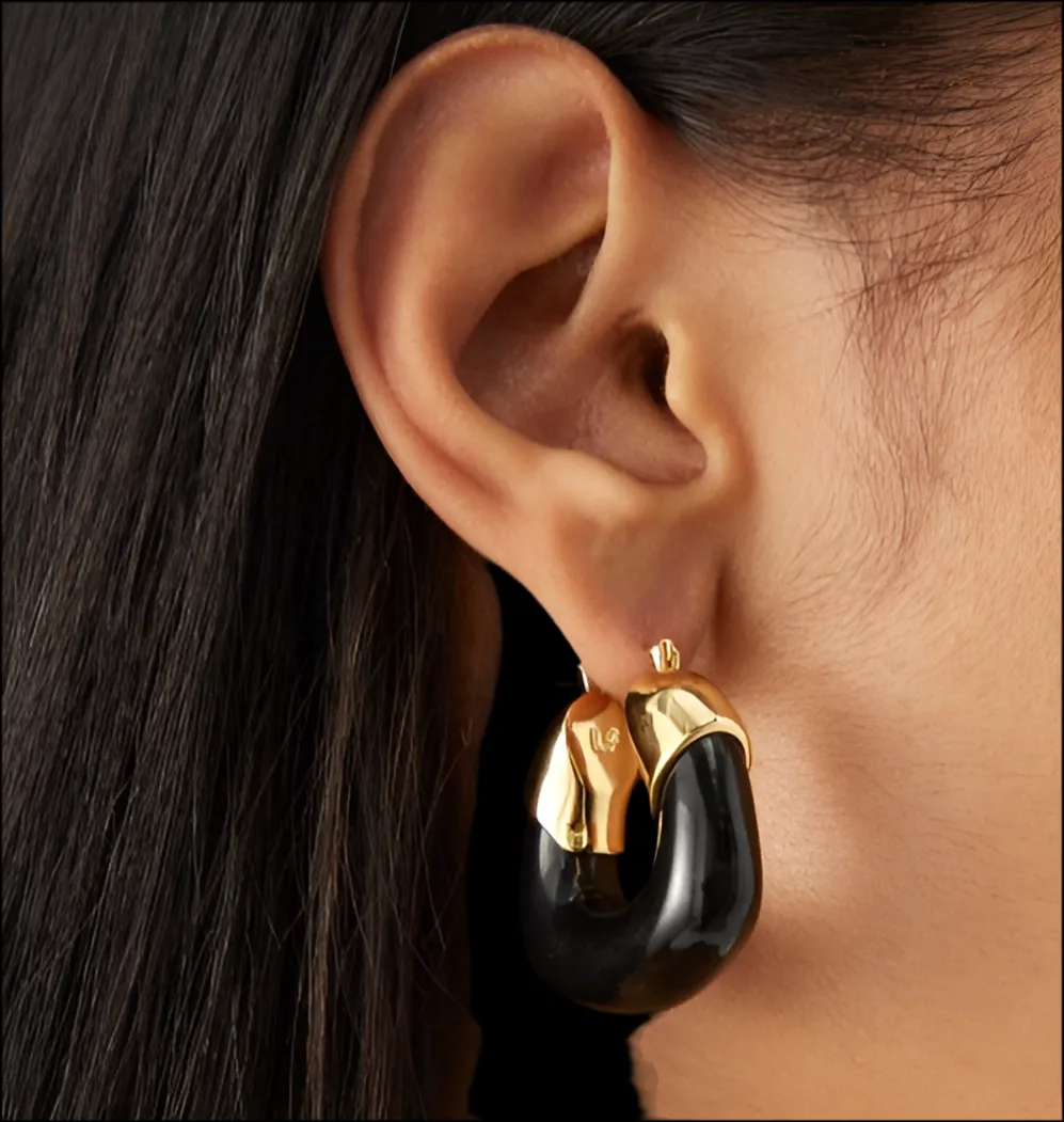 Lizzie Fortunato Women's Black And Gold Organic Hoop Earrings