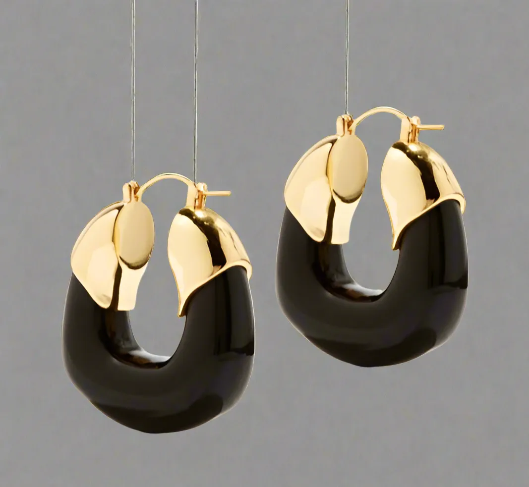 Lizzie Fortunato Women's Black And Gold Organic Hoop Earrings