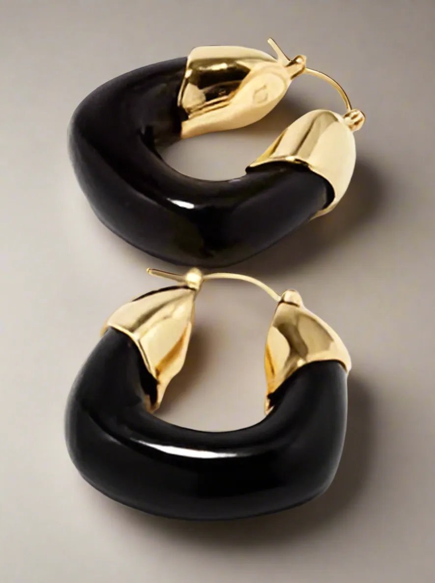 Lizzie Fortunato Women's Black And Gold Organic Hoop Earrings