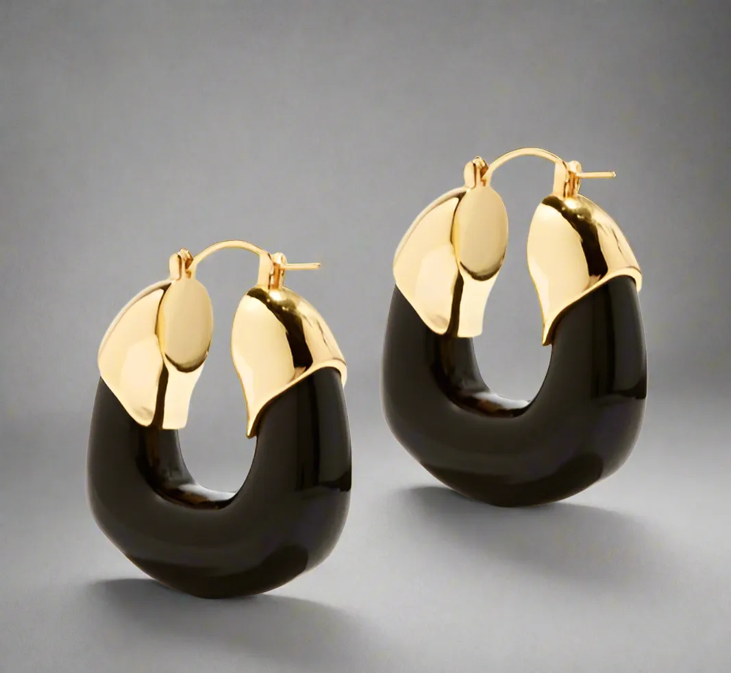 Lizzie Fortunato Women's Black And Gold Organic Hoop Earrings