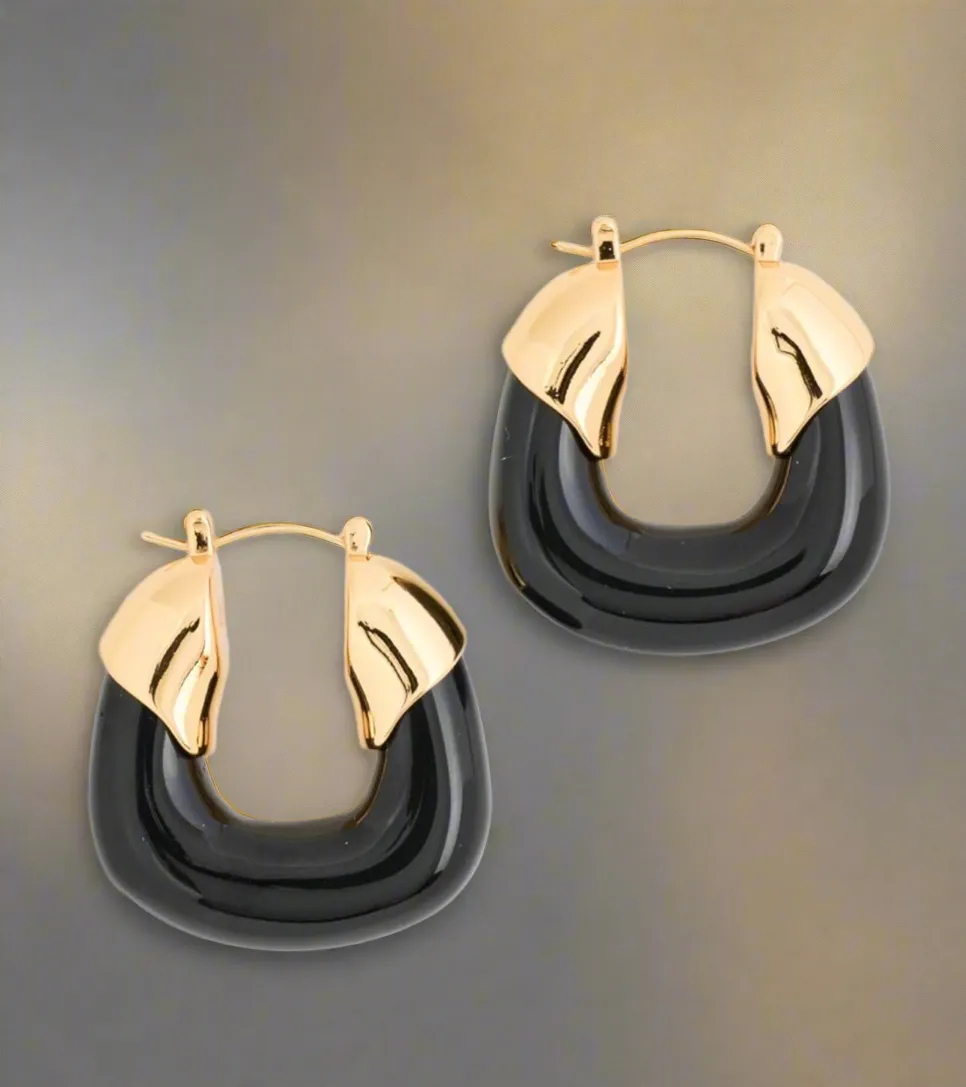 Lizzie Fortunato Women's Black And Gold Organic Hoop Earrings