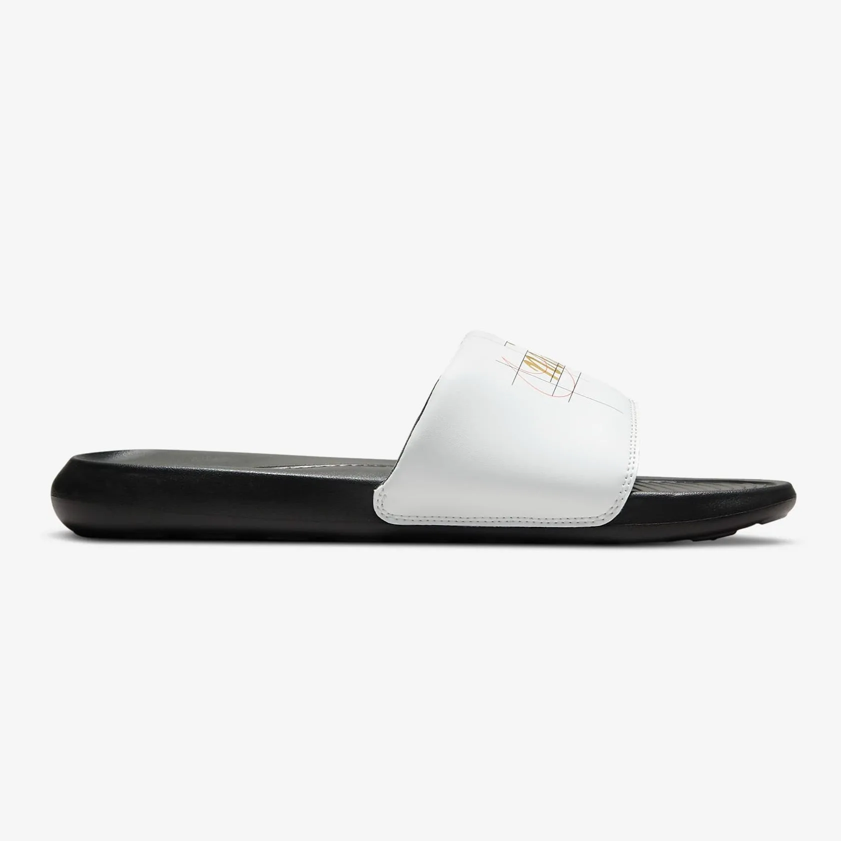 Men's Nike Victori One "Retro Logo" Print Slides (Summit White/Orange/Metallic Gold/Black)(CN9678-103)