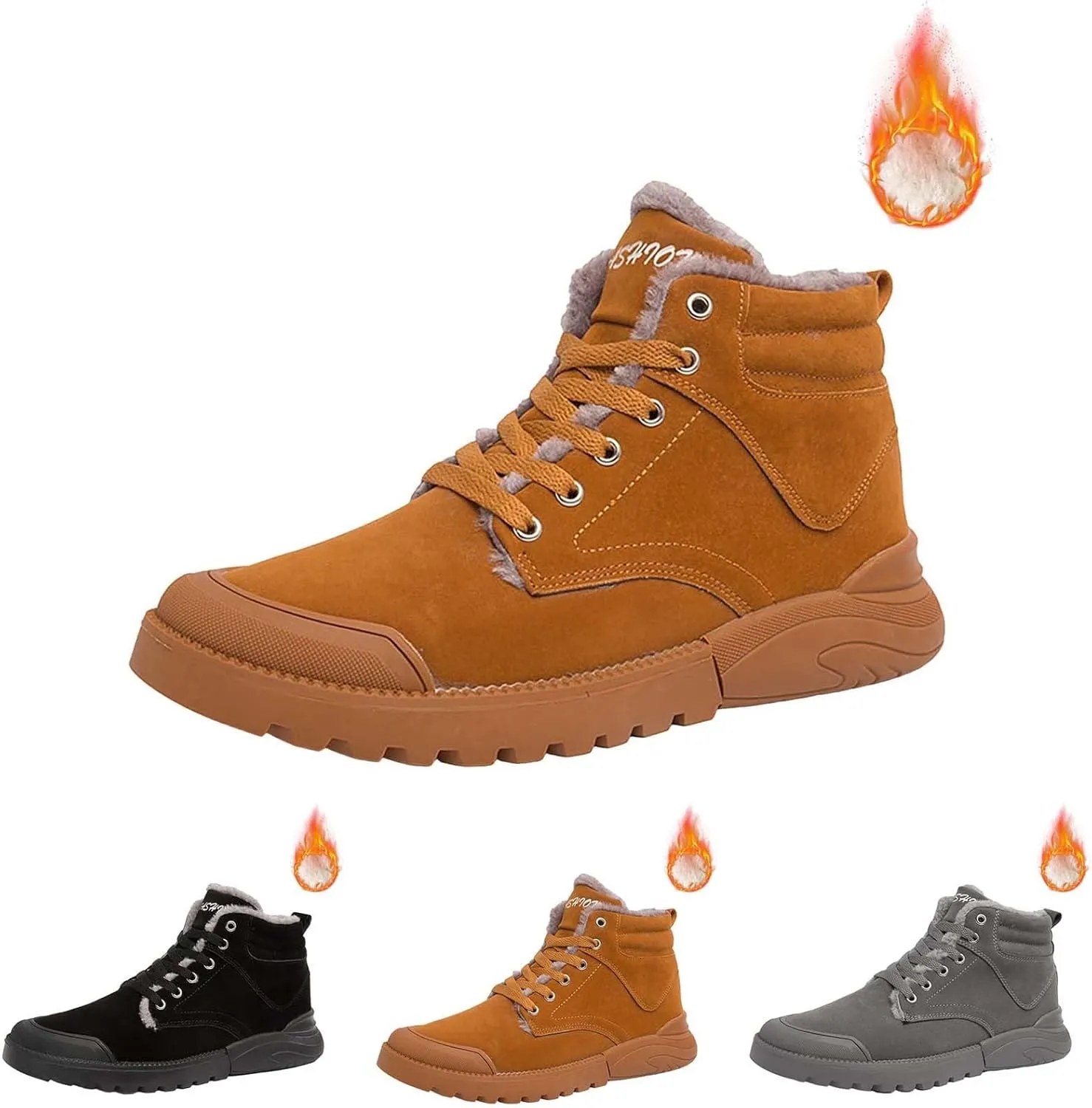 Mens Work Boots Slip On Hiking Sneakers Fur Lined Ankle Boot Women Safety Toe Shoes Slip Resistant Composite Safety Toe Waterproof Industrial Casual Hike Grounded Footwear