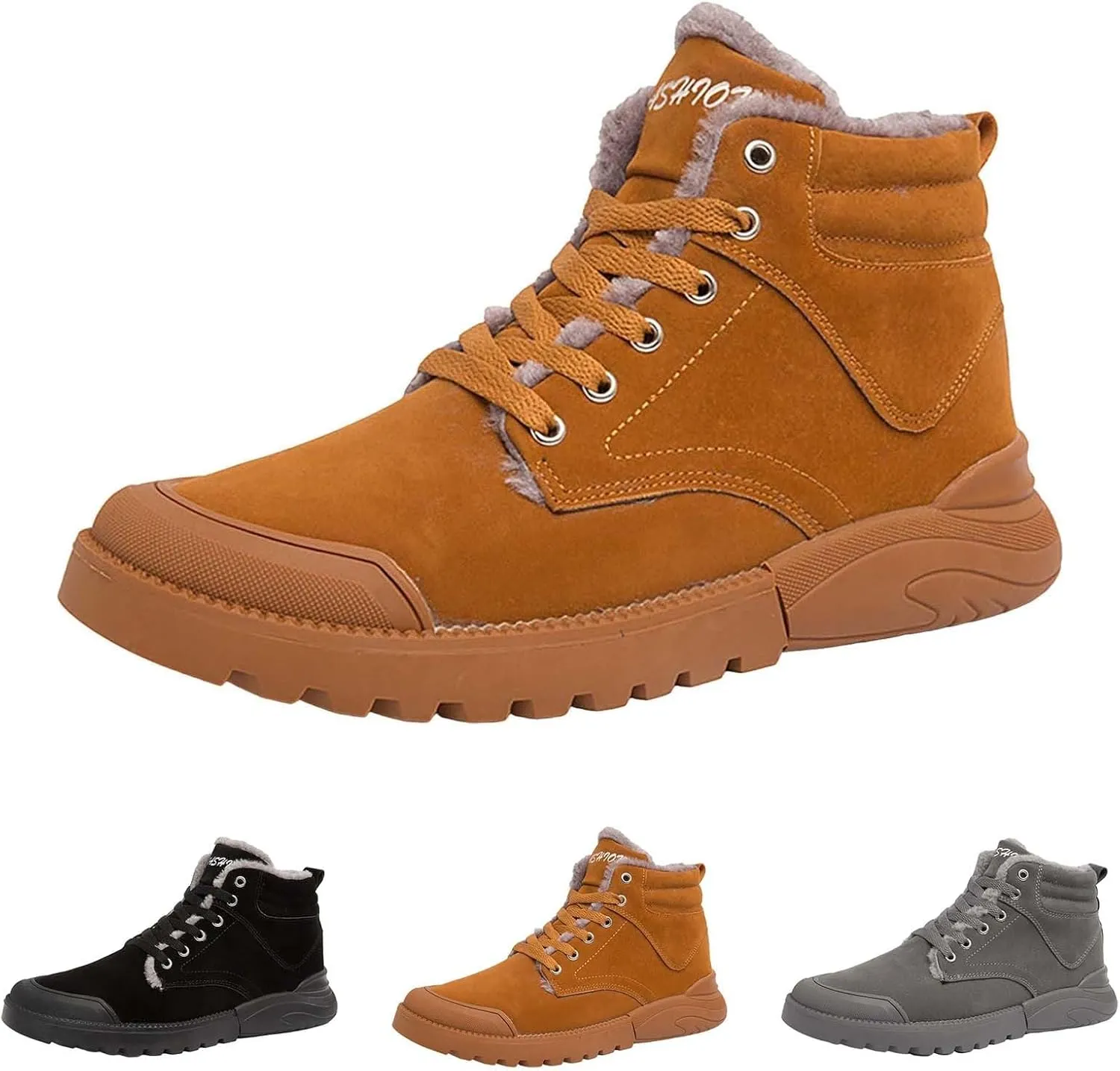 Mens Work Boots Slip On Hiking Sneakers Fur Lined Ankle Boot Women Safety Toe Shoes Slip Resistant Composite Safety Toe Waterproof Industrial Casual Hike Grounded Footwear