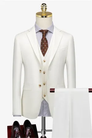 Modern White Three Pieces Slim Fit Men Suits Notched Lapel Fashion Business Suits