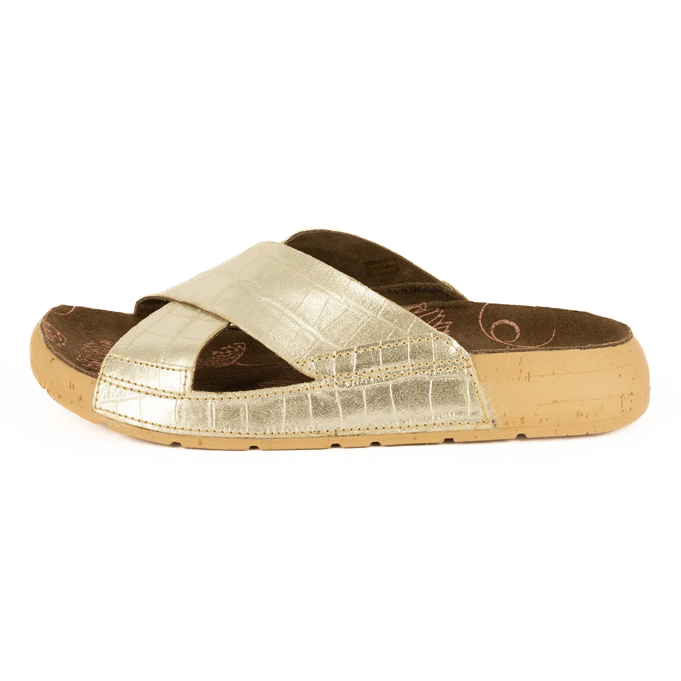 Monifa : Ladies Leather Sandal in Gold Brio