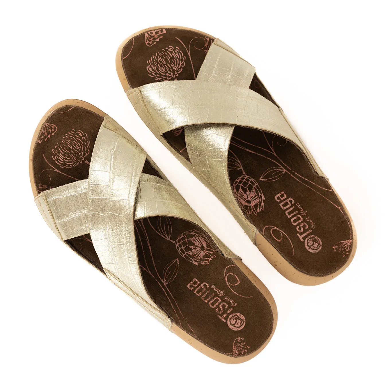Monifa : Ladies Leather Sandal in Gold Brio