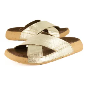 Monifa : Ladies Leather Sandal in Gold Brio