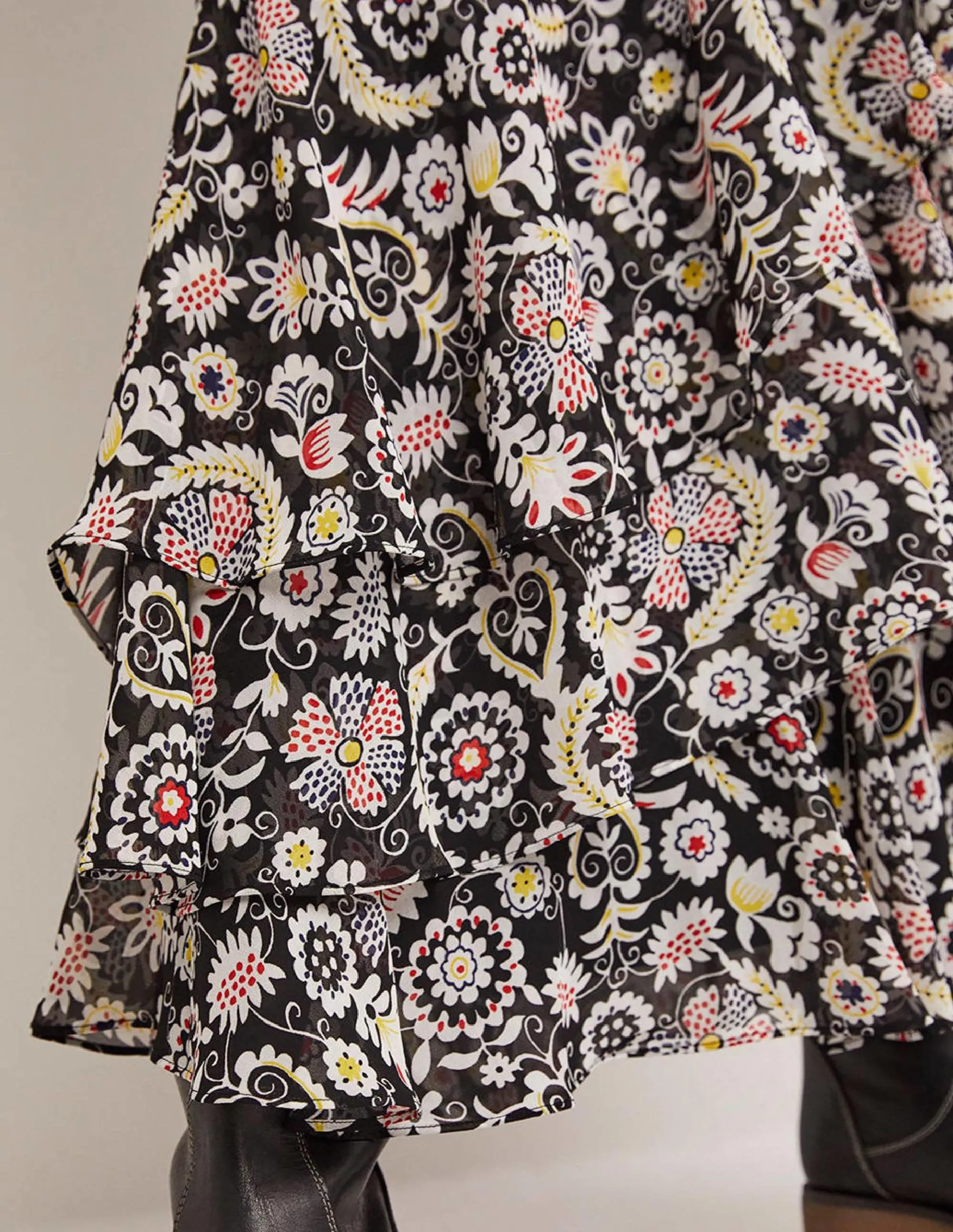 Multi Ruffle Maxi Skirt-Black, Tropic Charm
