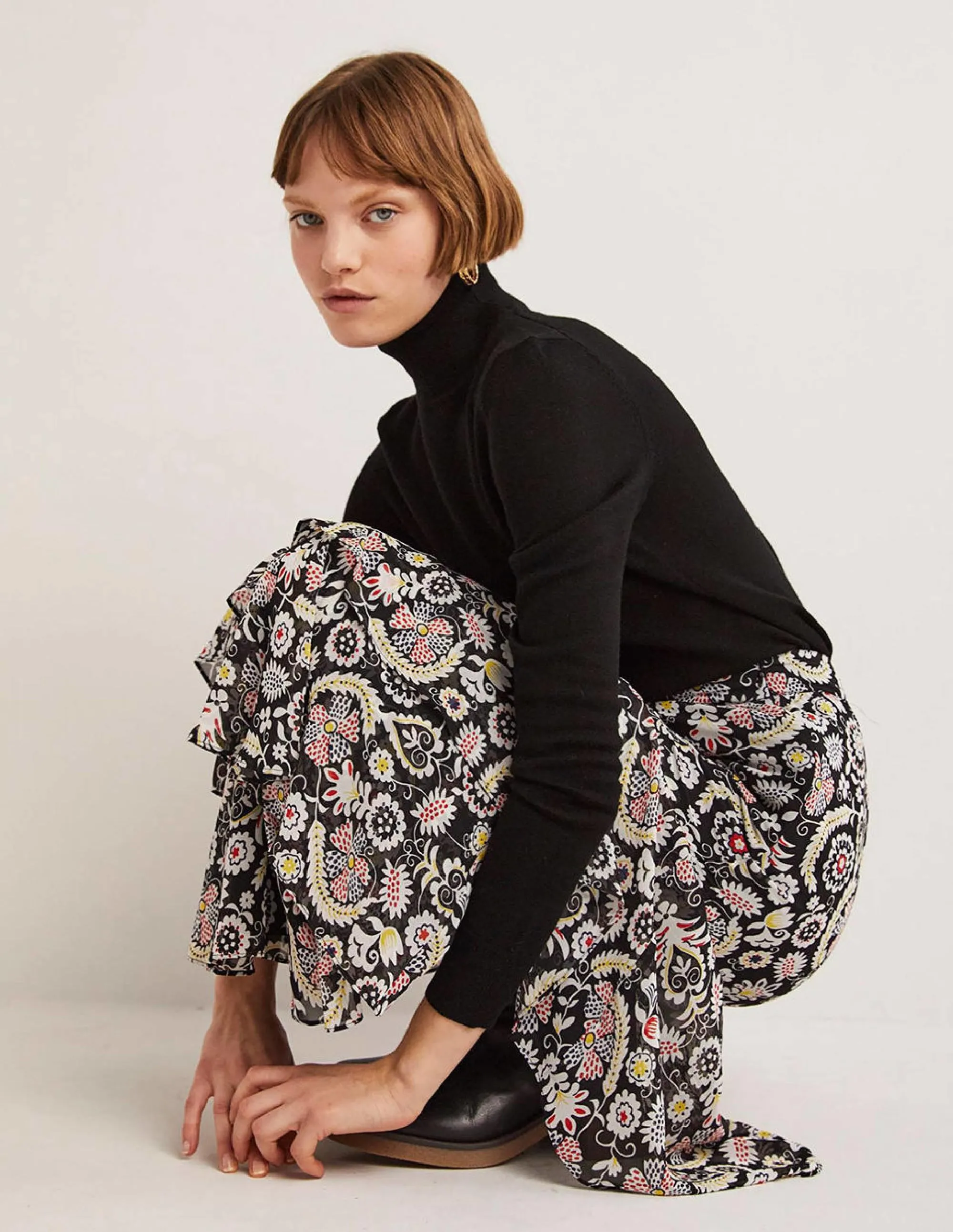 Multi Ruffle Maxi Skirt-Black, Tropic Charm