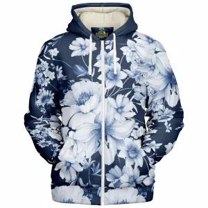 Navy and White Floral Microfleece Hoodie