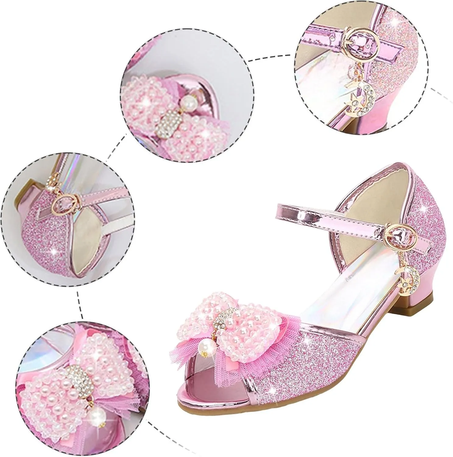 Open Toe Sandals Girls High Heel Sandals Princess Cute Fashion Bowknot Small And Medium Children Student Baby Fish Mouth Shoes