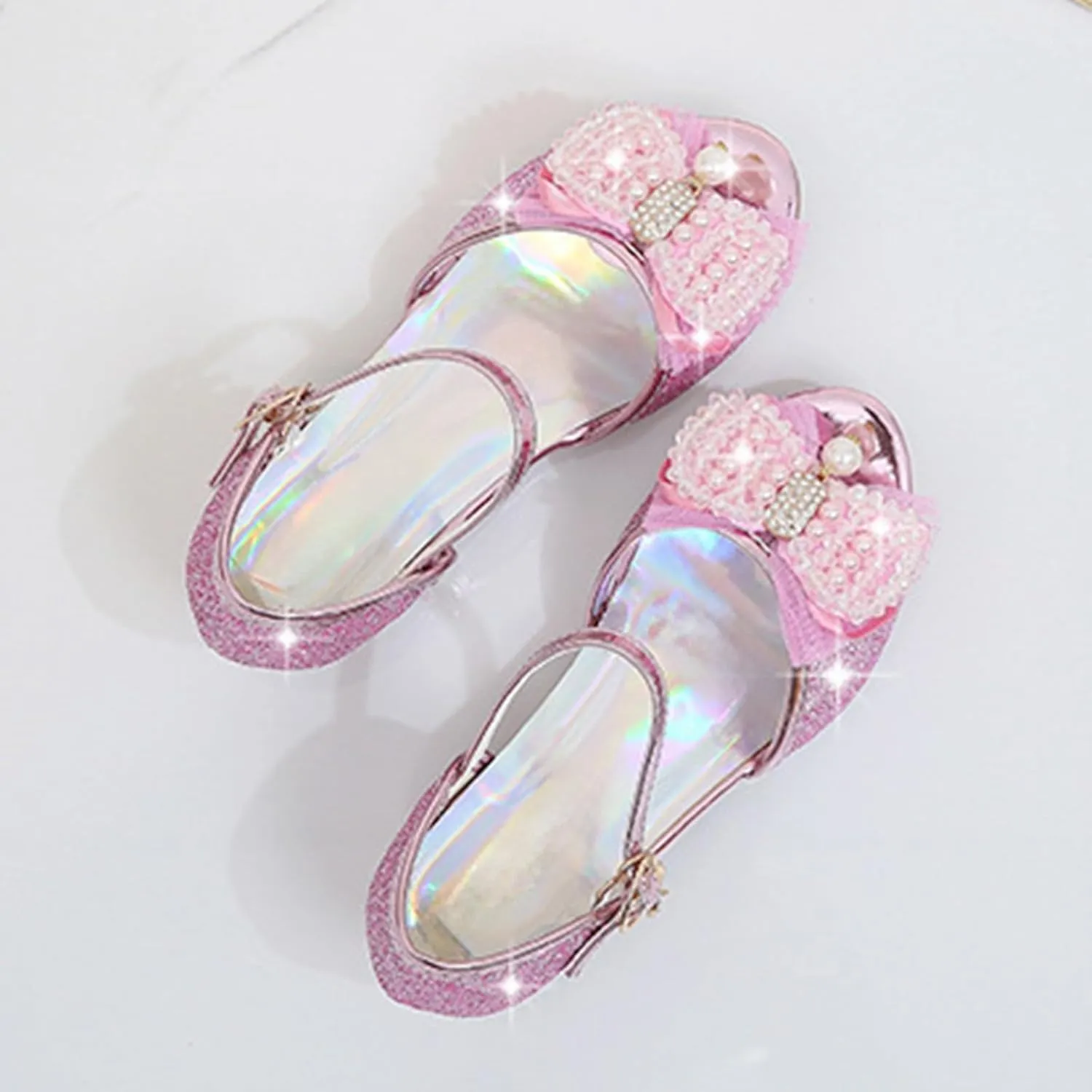 Open Toe Sandals Girls High Heel Sandals Princess Cute Fashion Bowknot Small And Medium Children Student Baby Fish Mouth Shoes