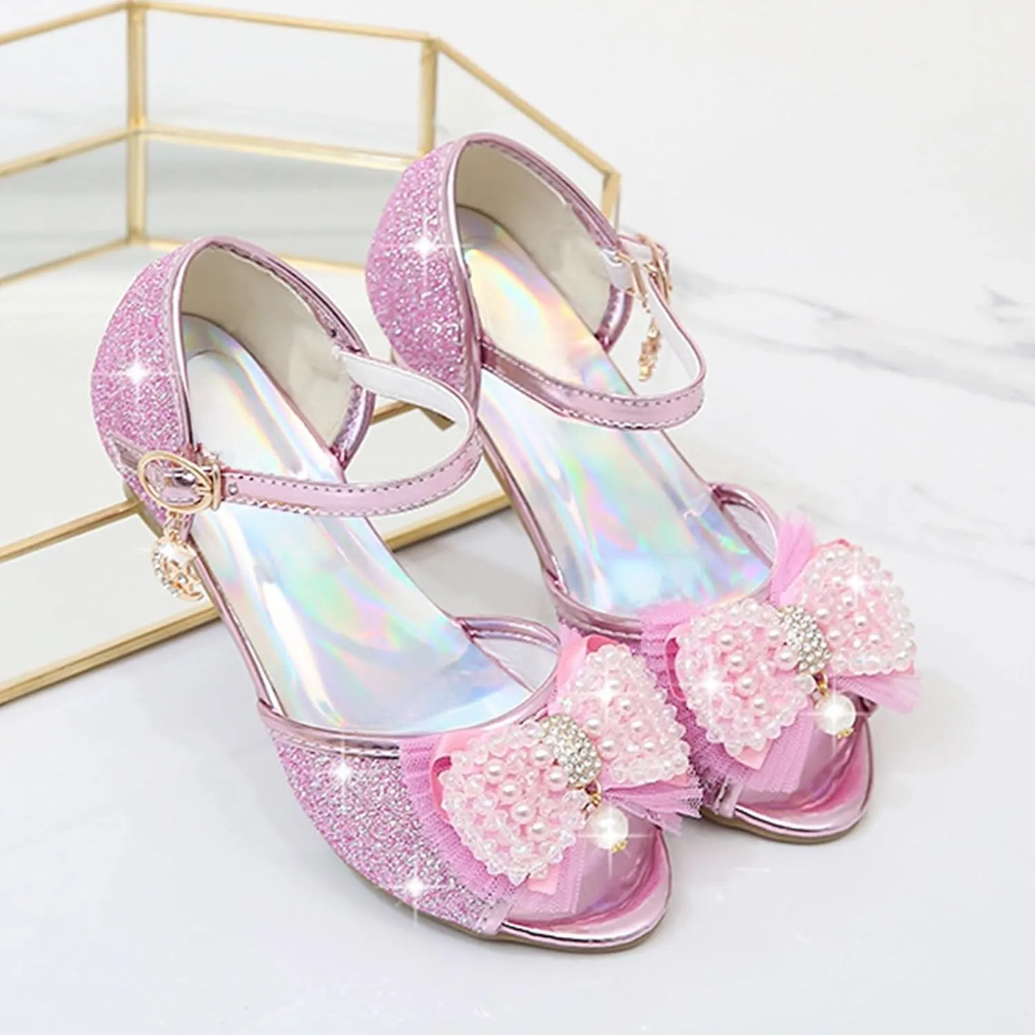Open Toe Sandals Girls High Heel Sandals Princess Cute Fashion Bowknot Small And Medium Children Student Baby Fish Mouth Shoes