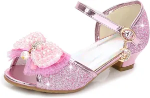 Open Toe Sandals Girls High Heel Sandals Princess Cute Fashion Bowknot Small And Medium Children Student Baby Fish Mouth Shoes