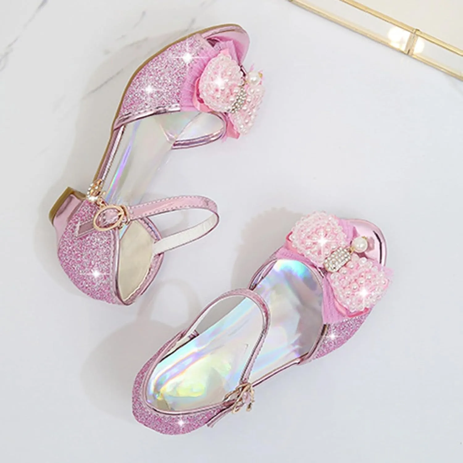 Open Toe Sandals Girls High Heel Sandals Princess Cute Fashion Bowknot Small And Medium Children Student Baby Fish Mouth Shoes