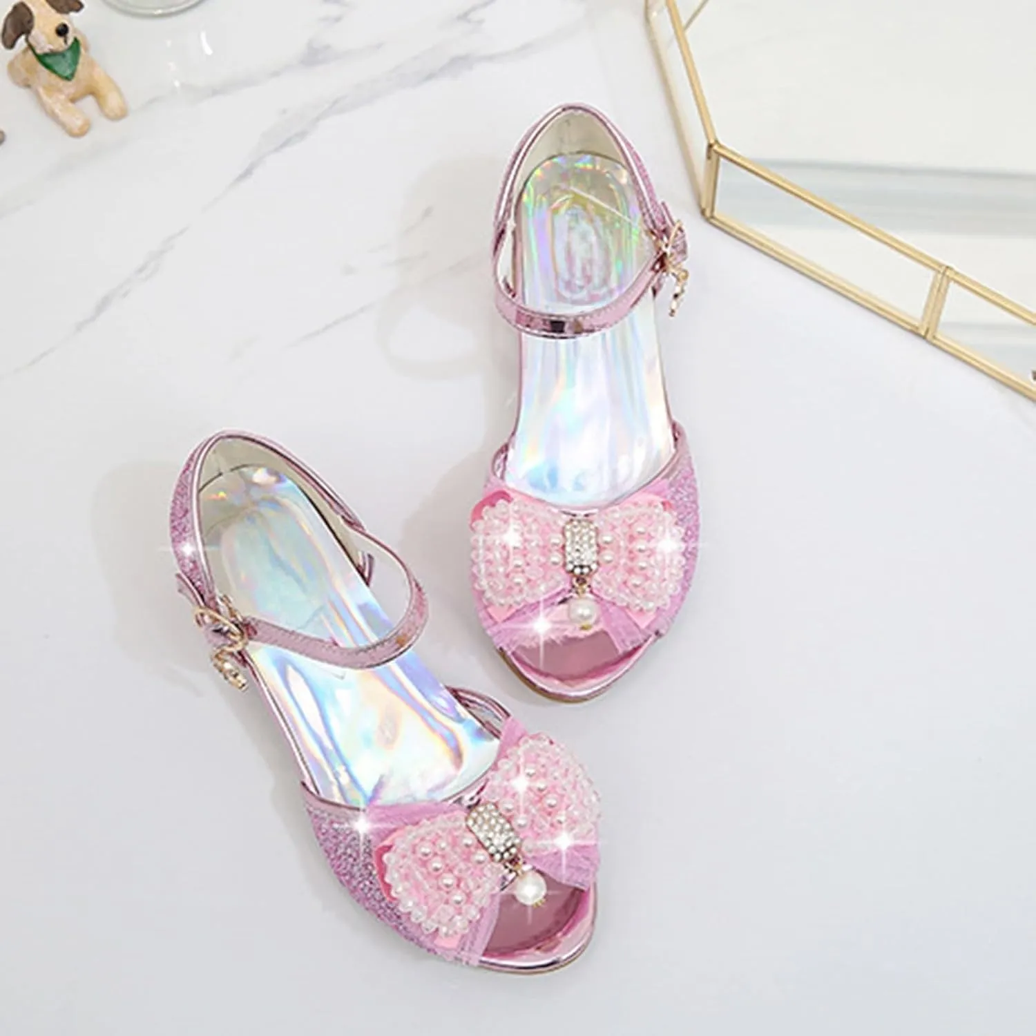 Open Toe Sandals Girls High Heel Sandals Princess Cute Fashion Bowknot Small And Medium Children Student Baby Fish Mouth Shoes