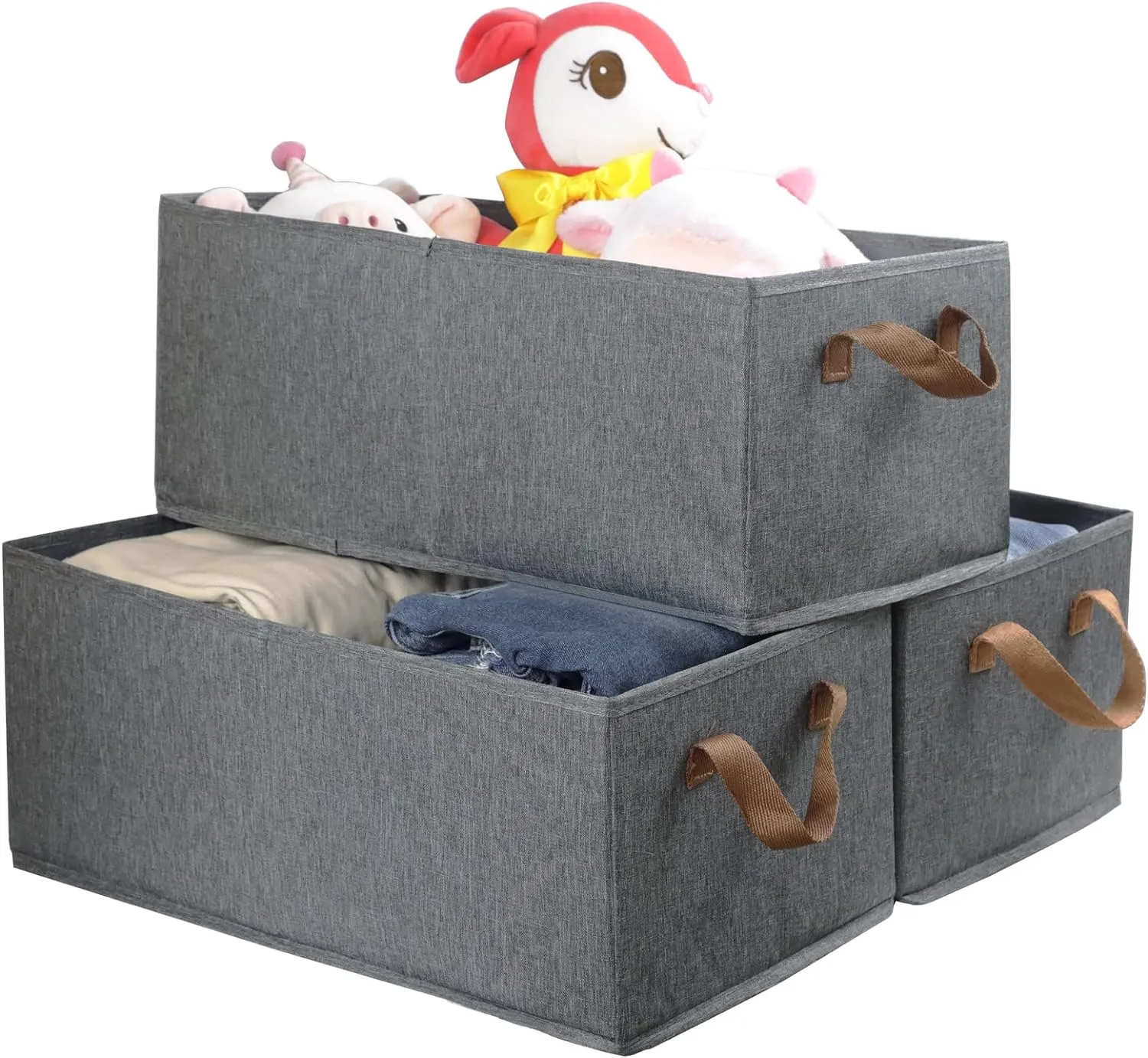Pack of 3 Large Capacity Storage Bins Closet Organizer System, Sturdy Foldable Storage Boxes