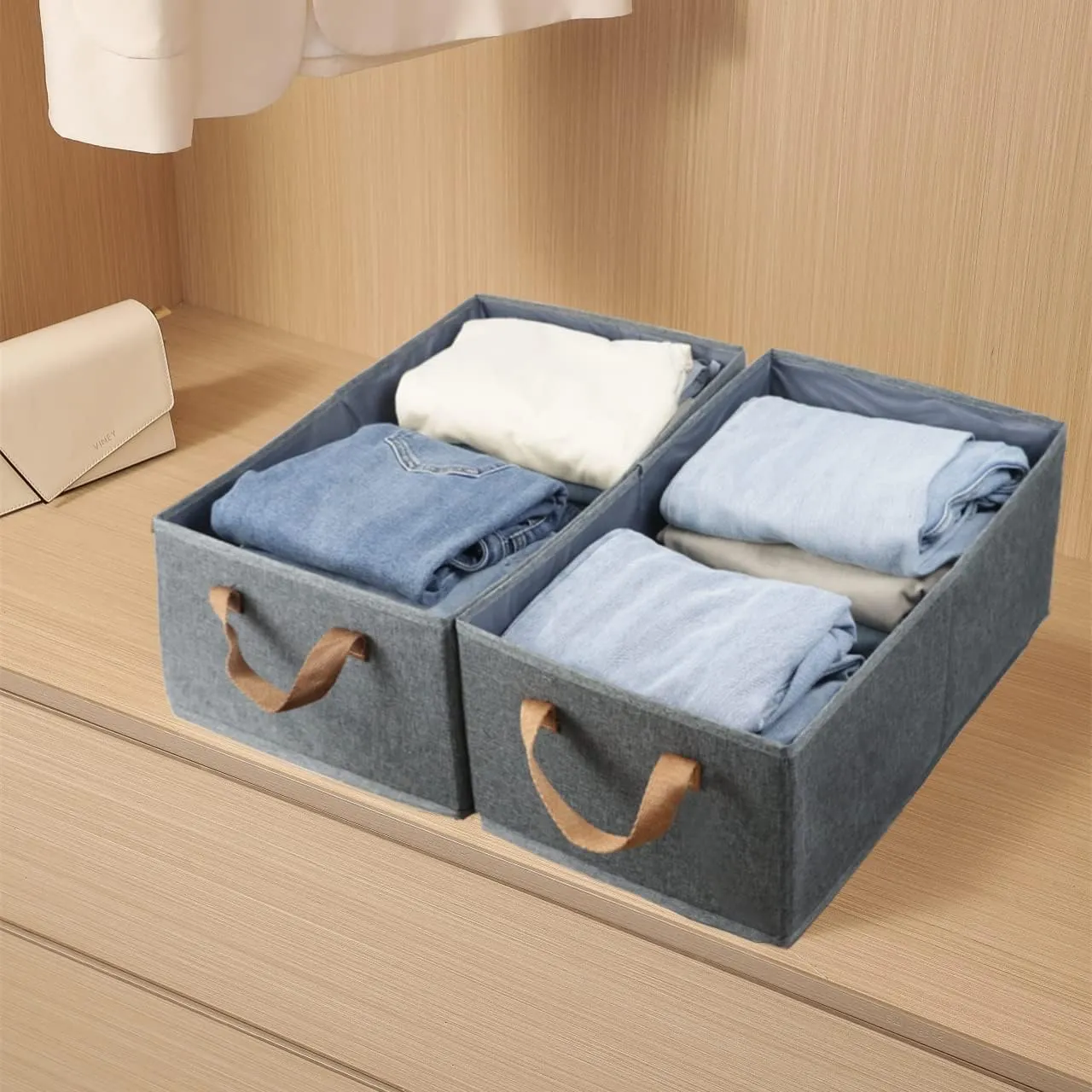 Pack of 3 Large Capacity Storage Bins Closet Organizer System, Sturdy Foldable Storage Boxes