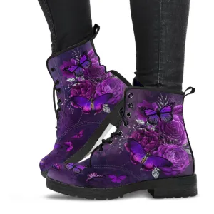 Purple Boots - Butterfly Shoes #106 Purple | Combat Boots, Custom Shoes, Women's Boots, Aesthetic Shoes, Boho Shoes, Vintage Sorority Shoes